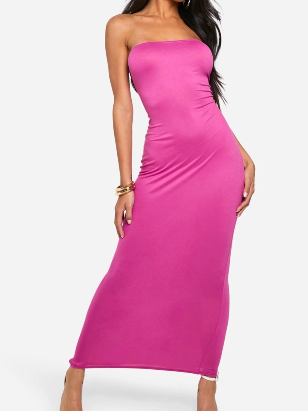Strapless Bodycon Maxi Dress in Fuchsia